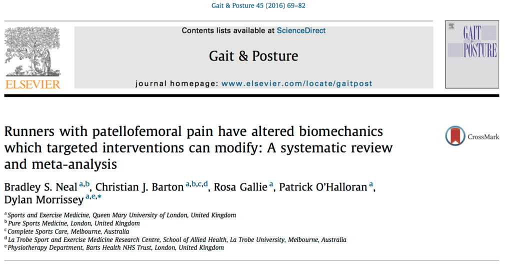 Runners with patellofemoral pain have altered biomechanics which targeted interventions can modify: A systematic review and meta-analysis